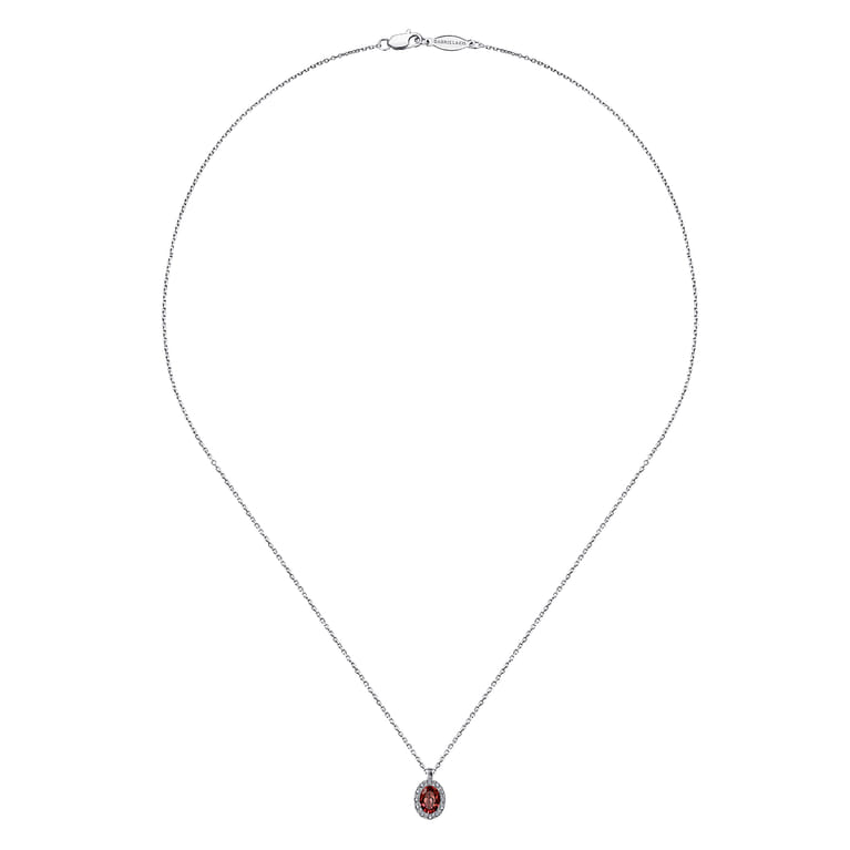 18 inch 14K White Gold Garnet and Diamond Halo Drop Necklace - 0.06 ct - Shot 2