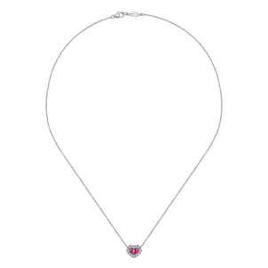 18 inch 14K White Gold Heart Ruby and Diamond Heart Pendant Necklace