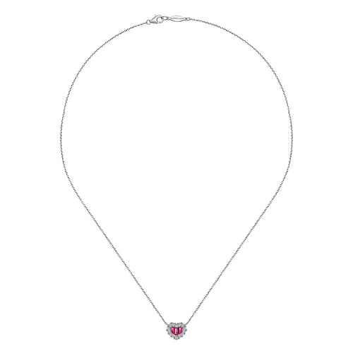 18 inch 14K White Gold Heart Ruby and Diamond Heart Pendant Necklace - 0.25 ct - Shot 2