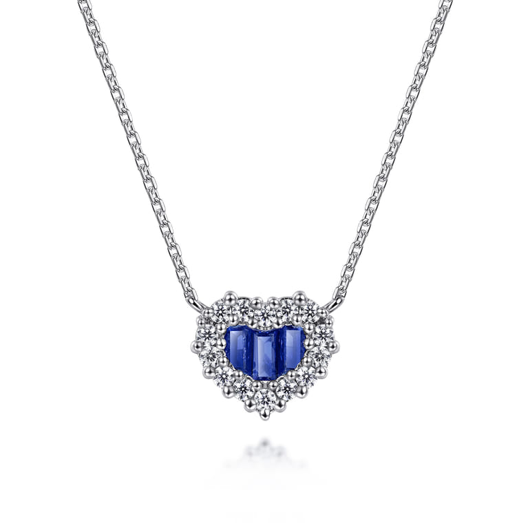 18 inch 14K White Gold Heart Sapphire and Diamond Pendant Necklace - 0.25 ct - Shot 1