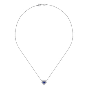 18 inch 14K White Gold Heart Sapphire and Diamond Pendant Necklace