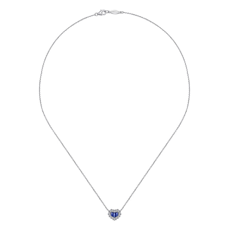 18 inch 14K White Gold Heart Sapphire and Diamond Pendant Necklace - 0.25 ct - Shot 2