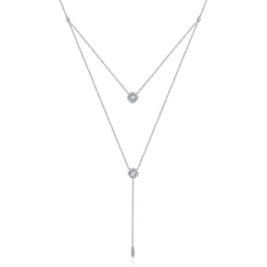 18 inch 14K White Gold Layered Diamond Cluster Y Necklace