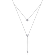 18 inch 14K White Gold Layered Diamond Cluster Y Necklace
