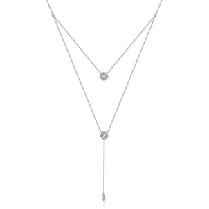 18 inch 14K White Gold Layered Diamond Cluster Y Necklace