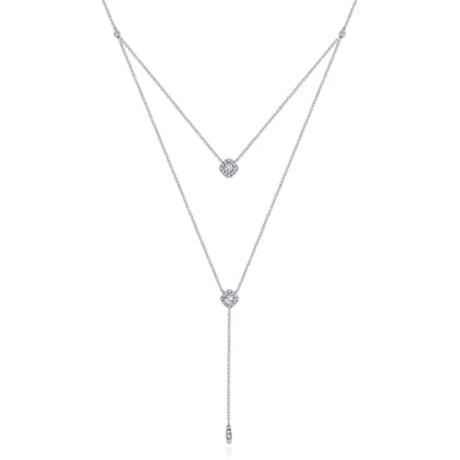 18 inch 14K White Gold Layered Diamond Cluster Y Necklace