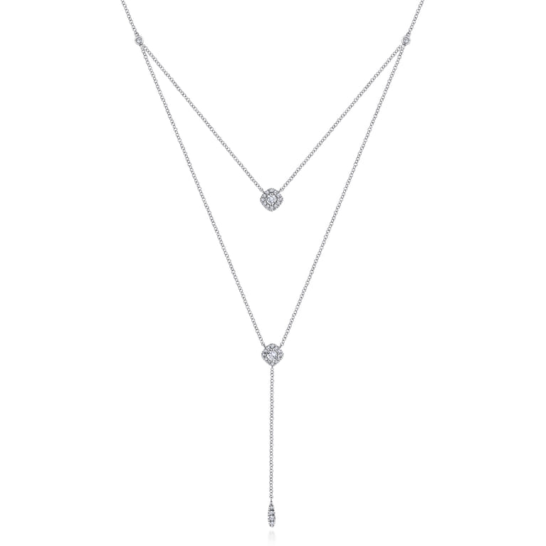 18 inch 14K White Gold Layered Diamond Cluster Y Necklace - 0.35 ct - Shot 1