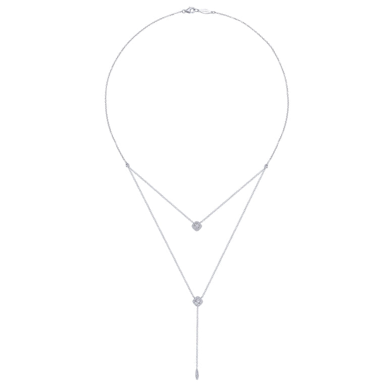 18 inch 14K White Gold Layered Diamond Cluster Y Necklace - 0.35 ct - Shot 2