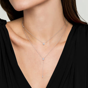 18 inch 14K White Gold Layered Diamond Cluster Y Necklace