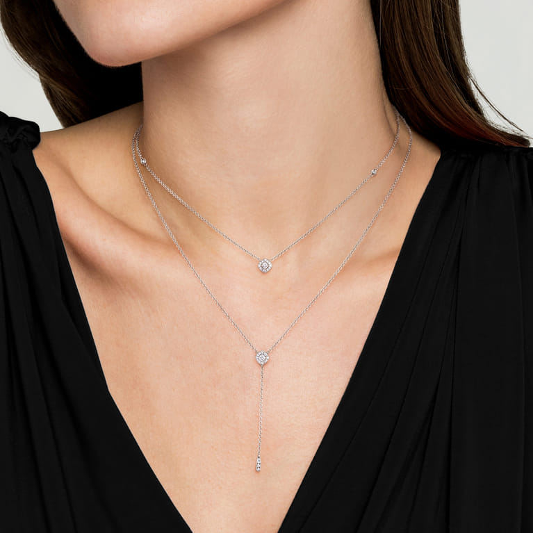 18 inch 14K White Gold Layered Diamond Cluster Y Necklace - 0.35 ct - Shot 3