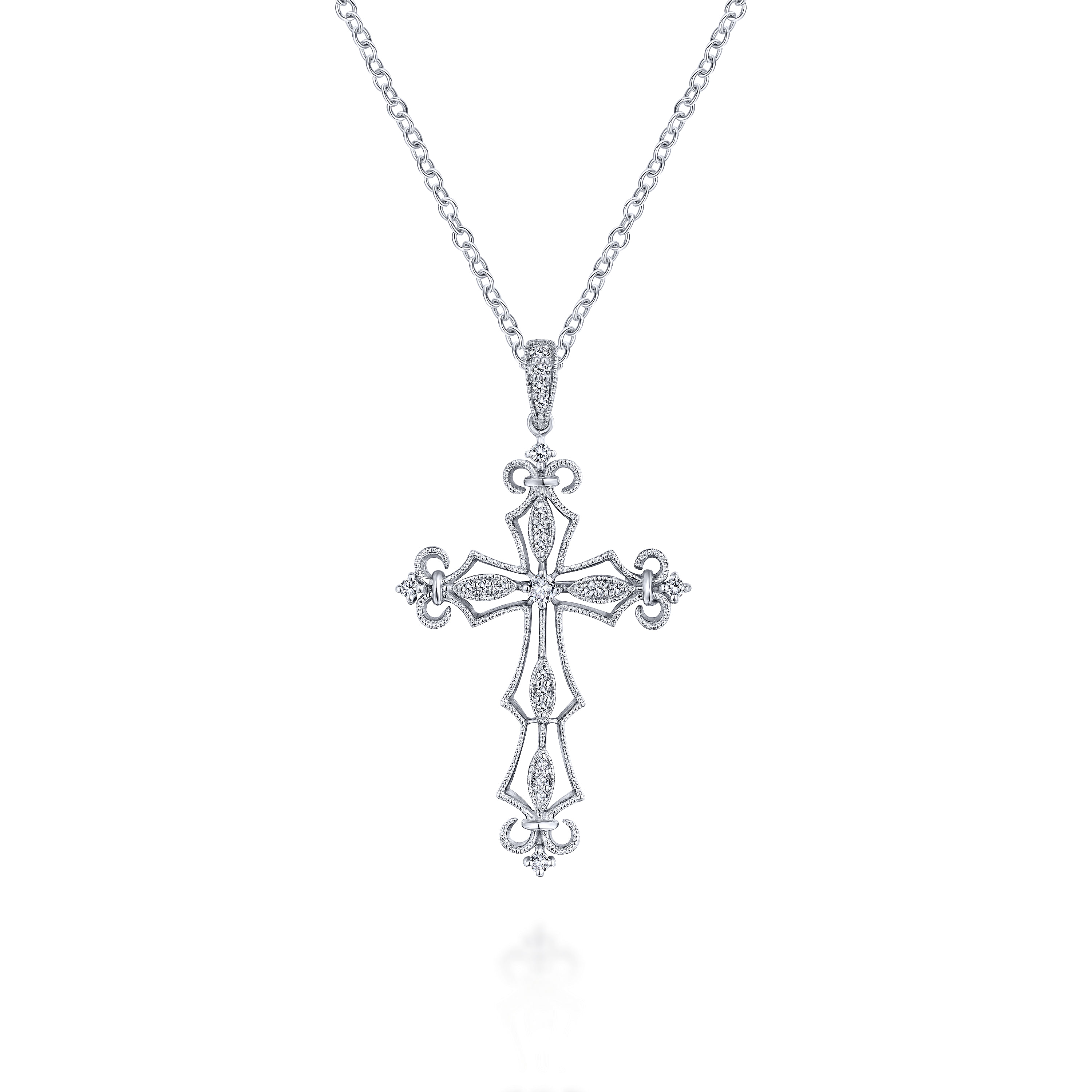 18 inch 14K White Gold Open Diamond Cross Pendant Necklace | Shop