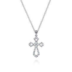 18 inch 14K White Gold Open Diamond Cross Pendant Necklace