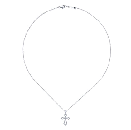 18 inch 14K White Gold Open Diamond Cross Pendant Necklace