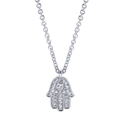 18 inch 14K White Gold Pave Diamond Hamsa Pendant Necklace