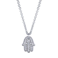 18 inch 14K White Gold Pave Diamond Hamsa Pendant Necklace
