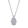 18 inch 14K White Gold Pave Diamond Hamsa Pendant Necklace - 0.12 ct