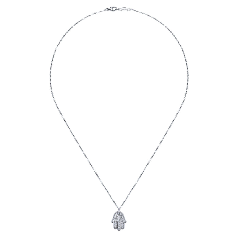 18 inch 14K White Gold Pave Diamond Hamsa Pendant Necklace - 0.12 ct - Shot 2