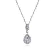18 inch 14K White Gold Pave Diamond Pear Shaped Double Pendant Necklace