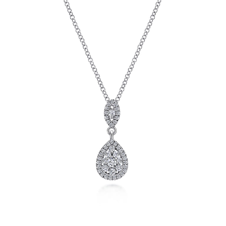 18 inch 14K White Gold Pave Diamond Pear Shaped Double Pendant Necklace - 0.31 ct - Shot 1
