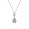 18 inch 14K White Gold Pave Diamond Pear Shaped Double Pendant Necklace - 0.31 ct