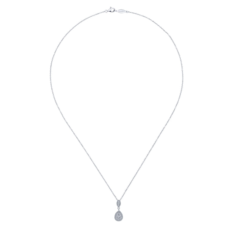 18 inch 14K White Gold Pave Diamond Pear Shaped Double Pendant Necklace - 0.31 ct - Shot 2