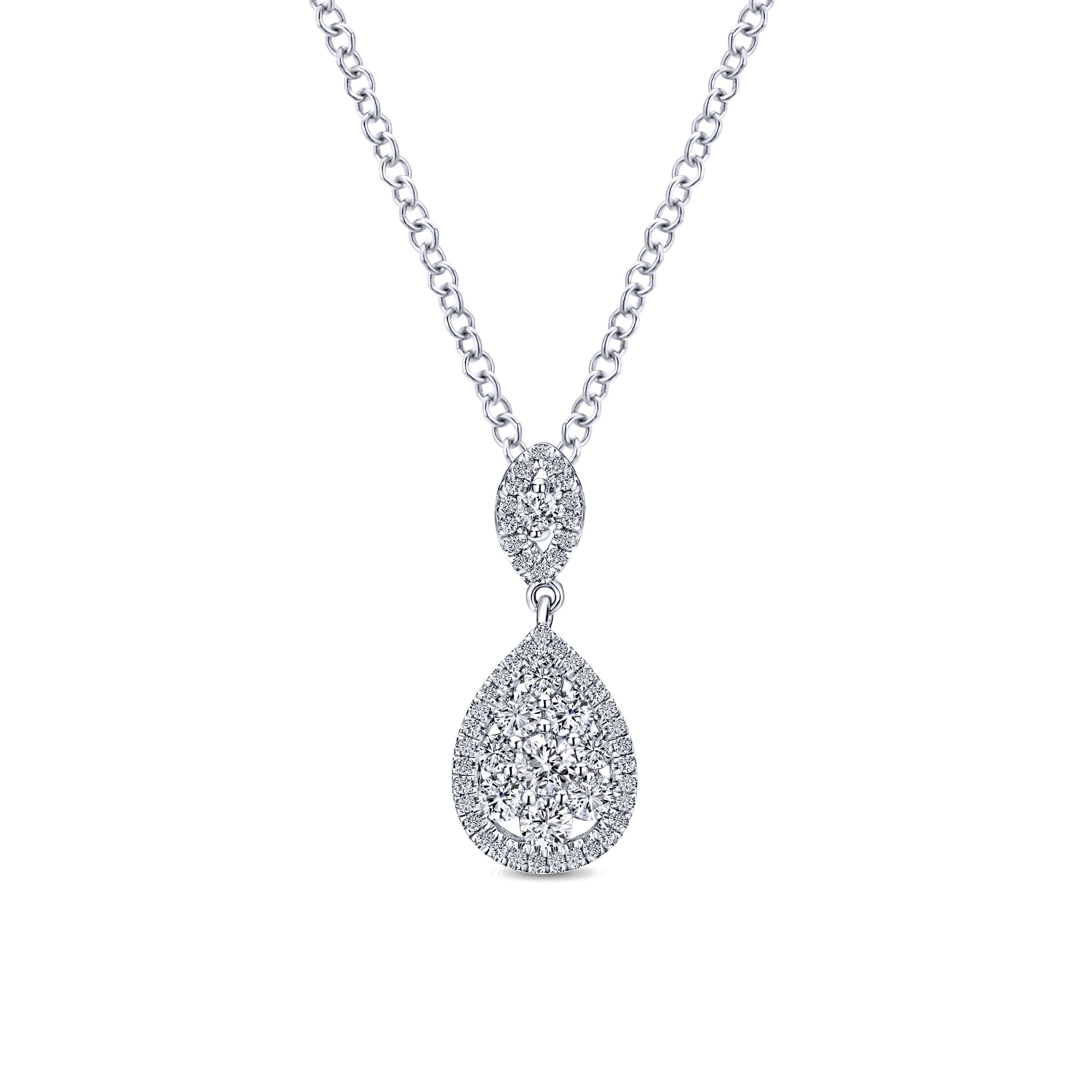 18 inch 14K White Gold Pave Diamond Pear Shaped Double Pendant Necklace - 1 ct - Shot 1