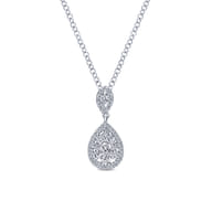 18 inch 14K White Gold Pave Diamond Pear Shaped Double Pendant Necklace