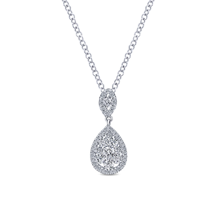 18 inch 14K White Gold Pave Diamond Pear Shaped Double Pendant Necklace - 1 ct - Shot 1