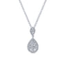18 inch 14K White Gold Pave Diamond Pear Shaped Double Pendant Necklace - 1 ct