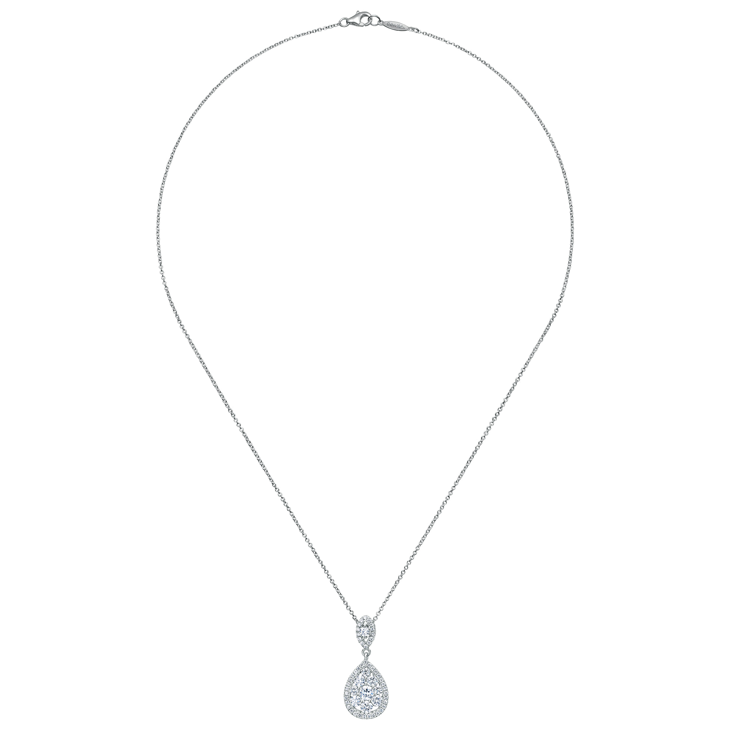18 inch 14K White Gold Pave Diamond Pear Shaped Double Pendant Necklace - 1 ct - Shot 2