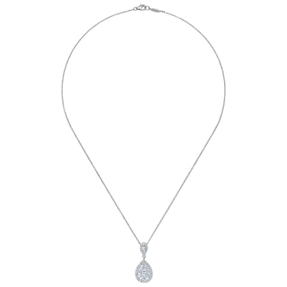 18 inch 14K White Gold Pave Diamond Pear Shaped Double Pendant Necklace