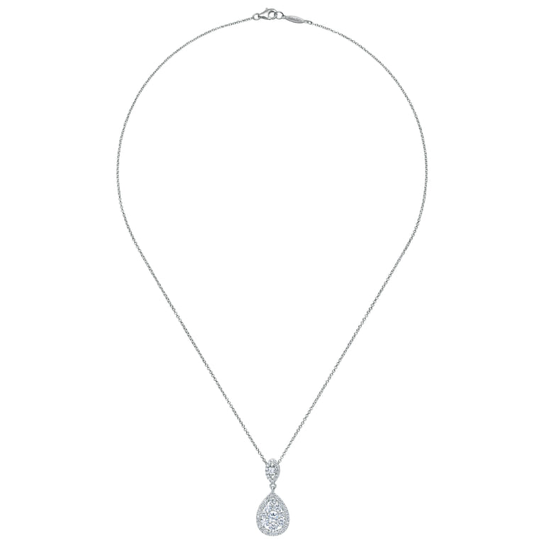 18 inch 14K White Gold Pave Diamond Pear Shaped Double Pendant Necklace - 1 ct - Shot 2