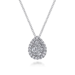 18 inch 14K White Gold Pavé Diamond Teardrop Pendant Necklace