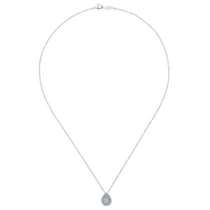 18 inch 14K White Gold Pave Diamond Teardrop Pendant Necklace