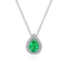 18 inch 14K White Gold Pear Shaped Emerald and Diamond Halo Pendant Necklace - 0.17 ct