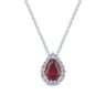 18 inch 14K White Gold Pear Shaped Ruby and Diamond Halo Pendant Necklace - 0.17 ct