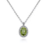 18 inch 14K White Gold Peridot and Diamond Halo Drop Necklace - 0.06 ct