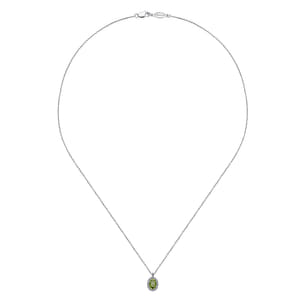 18 inch 14K White Gold Peridot and Diamond Halo Drop Necklace