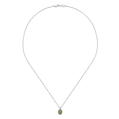 18 inch 14K White Gold Peridot and Diamond Halo Drop Necklace