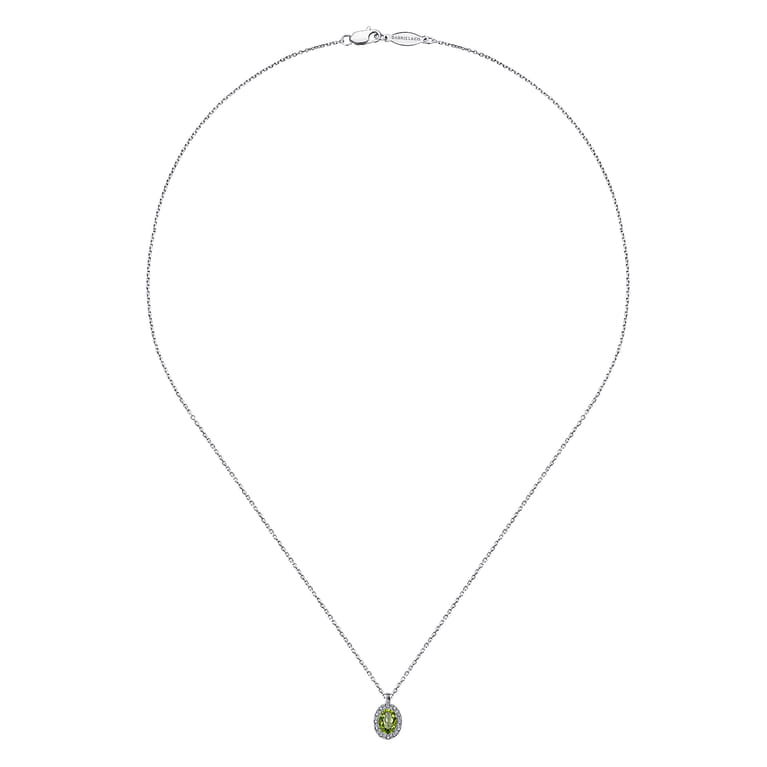 18 inch 14K White Gold Peridot and Diamond Halo Drop Necklace - 0.06 ct - Shot 2