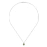 18 inch 14K White Gold Peridot and Diamond Halo Drop Necklace - 0.06 ct