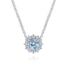 18 inch 14K White Gold Round Aquamarine and Diamond Halo Pendant Necklace - 0.2 ct