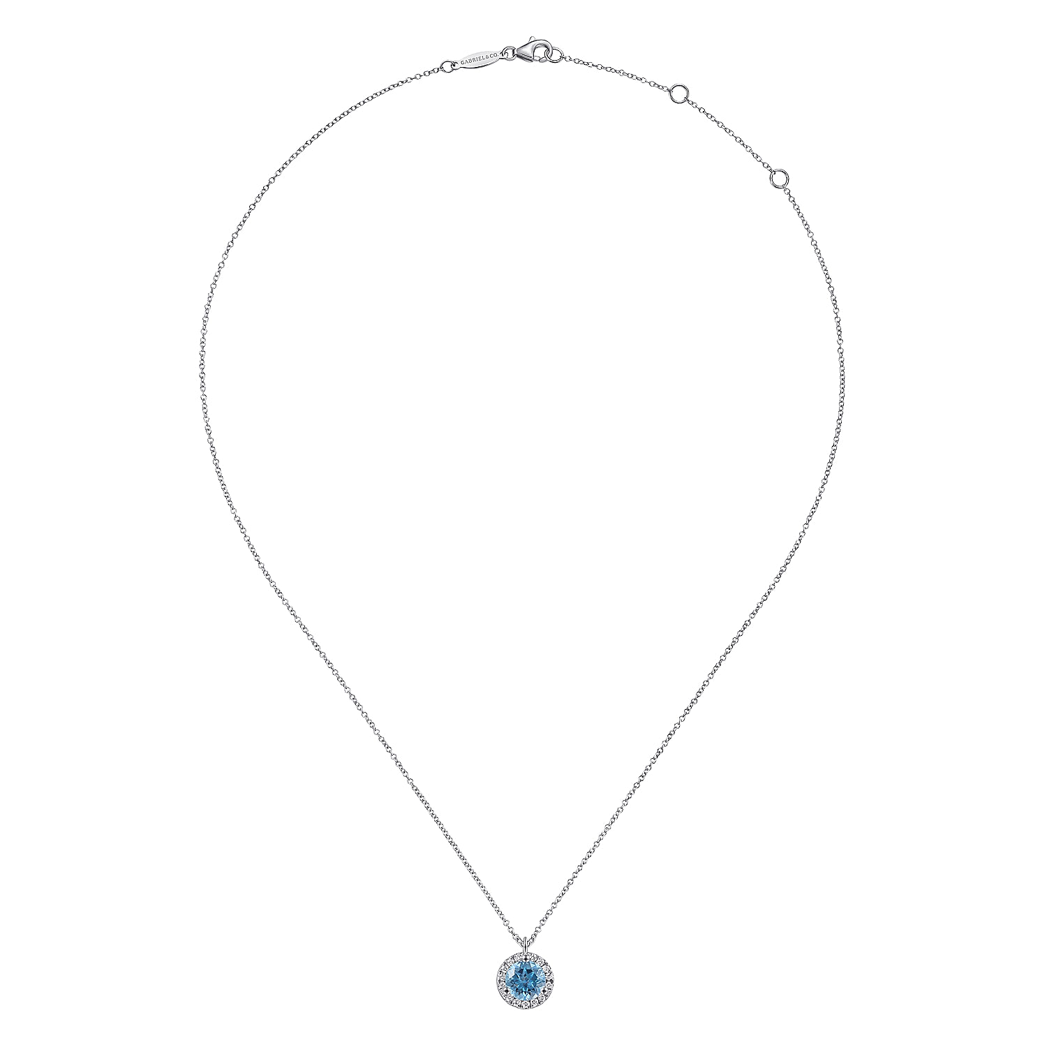 18 inch 14K White Gold Round Blue Topaz and Diamond Halo
