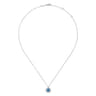 18 inch 14K White Gold Round Blue Topaz and Diamond Halo Pendant Necklace - 0.05 ct