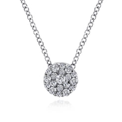 18 inch 14K White Gold Round Diamond Cluster Pendant Necklace