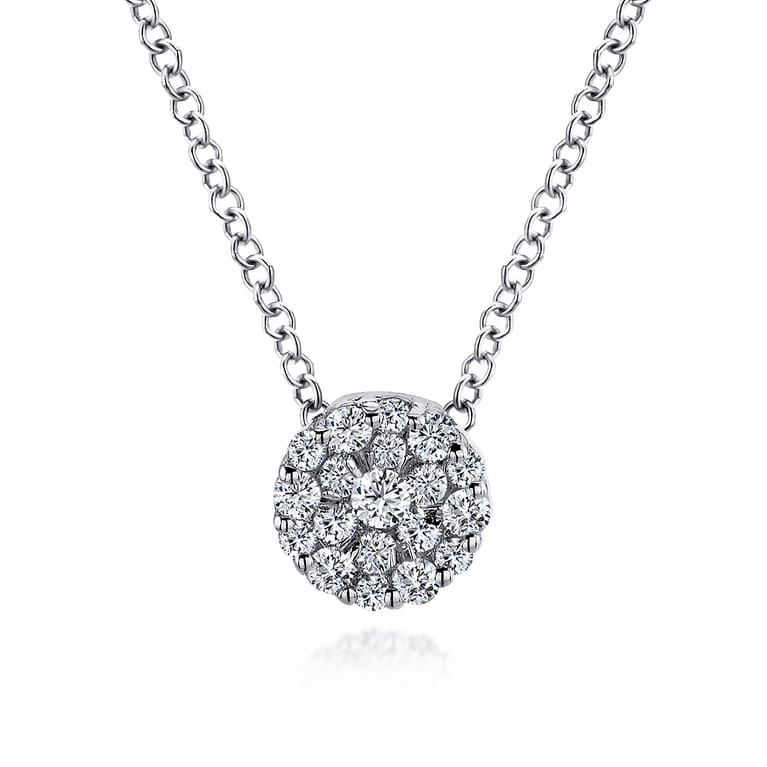18 inch 14K White Gold Round Diamond Cluster Pendant Necklace - 0.2 ct - Shot 1