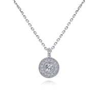 18 inch 14K White Gold Round Diamond Halo Pendant Necklace