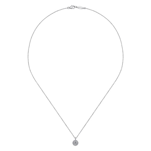 18 inch 14K White Gold Round Diamond Halo Pendant Necklace - 0.14 ct - Shot 2
