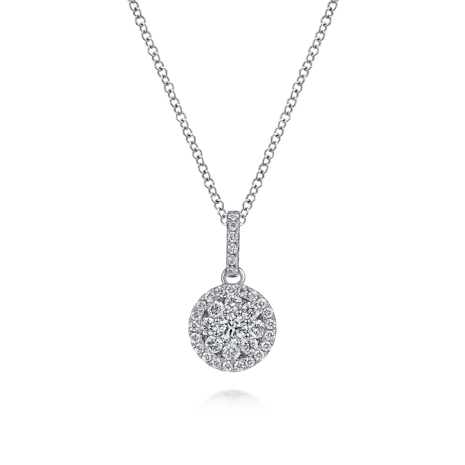 18 inch 14K White Gold Round Diamond Pave Pendant Necklace - 0.45 ct - Shot 1