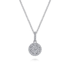 18 inch 14K White Gold Round Diamond Pave Pendant Necklace